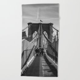 Brooklyn Bridge Golden Hour | Black and White Travel Photography in New York City Beach Towel