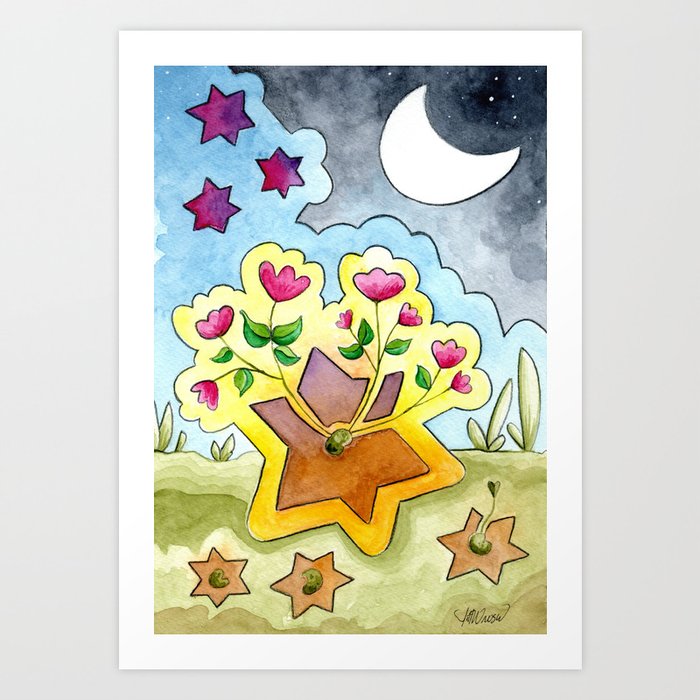 SPRINGING STARS Painted in Watercolors by Lisette Art Print