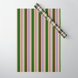 [ Thumbnail: Colorful Slate Blue, Beige, Brown, Dark Green, and Tan Colored Lines Pattern Wrapping Paper ]