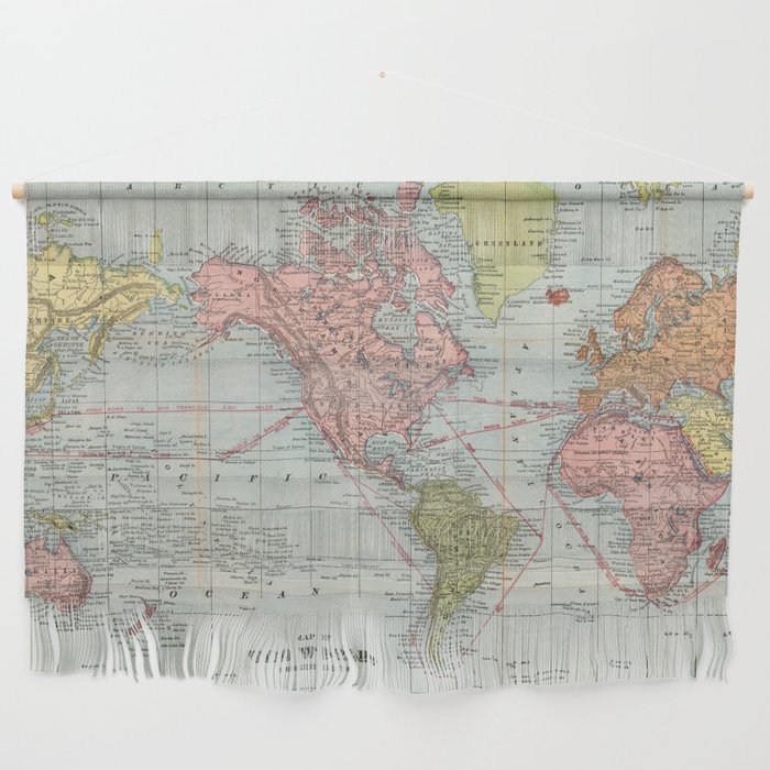 Vintage Map of The World (1889) Wall Hanging