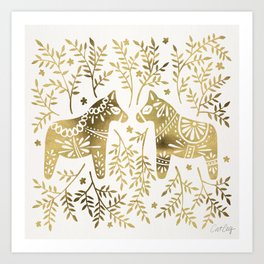 Swedish Dala Horses – Gold Palette Art Print