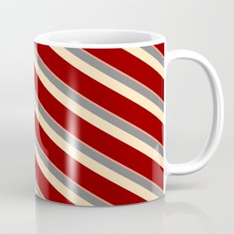 [ Thumbnail: Dark Salmon, Grey, Beige & Dark Red Colored Stripes/Lines Pattern Coffee Mug ]