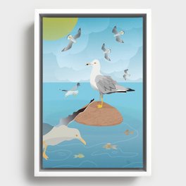 Seagulls by the Lakeside Framed Canvas