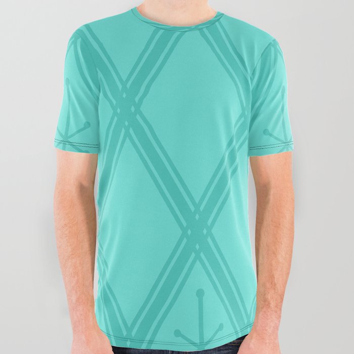 Retro Criss Cross Turquoise All Over Graphic Tee