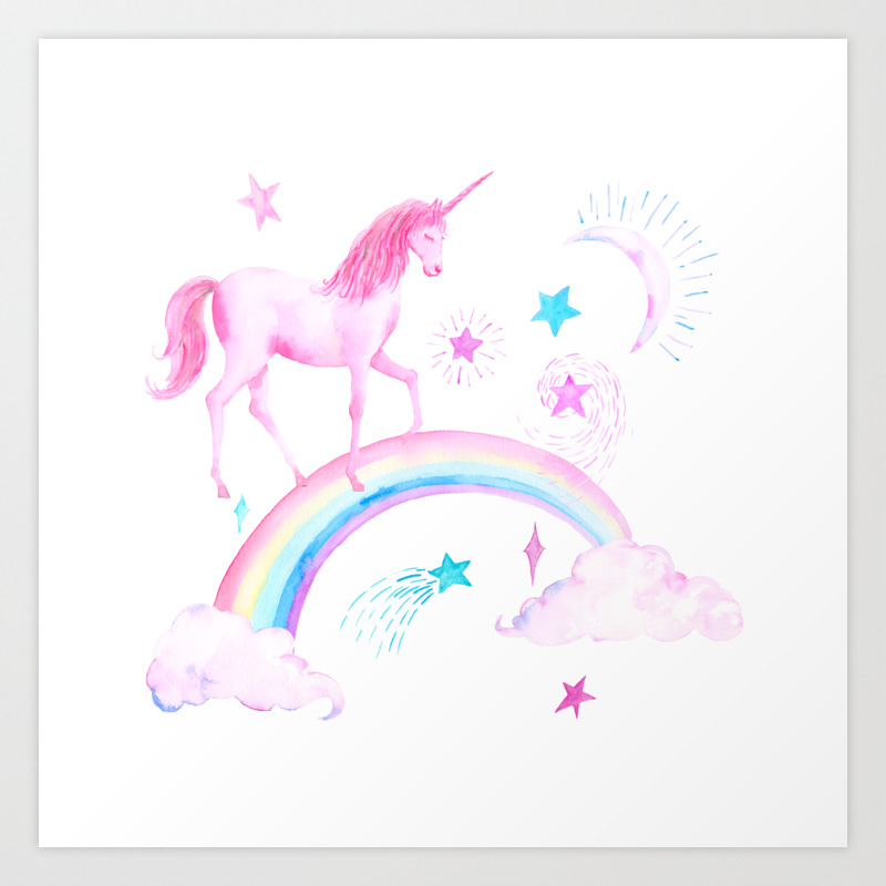 Watercolor Over The Rainbow Pink Unicorn Art Print By Chengjing Society6 Pink unicorn cotton print is a high quality 100% cotton fabric. watercolor over the rainbow pink unicorn art print by chengjing
