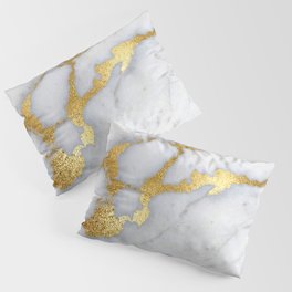 White and Gray Marble and Gold Metal foil Glitter Effect Pillow Sham