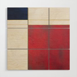 Blue, Red And White With Golden Lines Abstract Painting Wood Wall Art