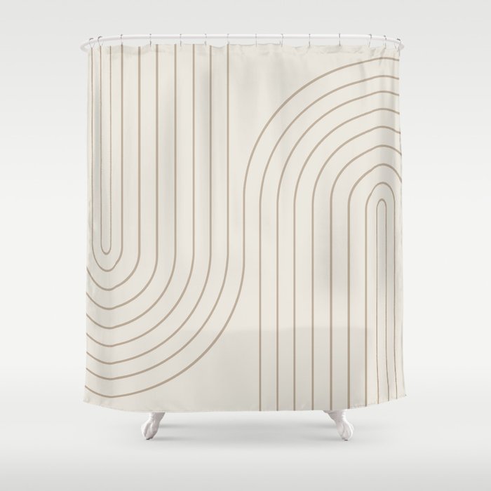Minimal Line Curvature V Natural Neutral Mid Century Modern Arch Abstract Shower Curtain