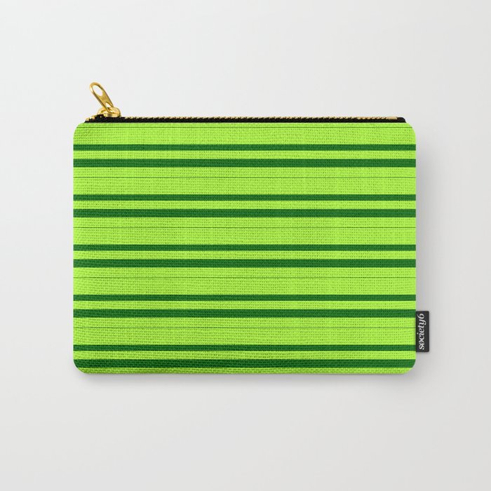 Light Green & Dark Green Colored Lines/Stripes Pattern Carry-All Pouch