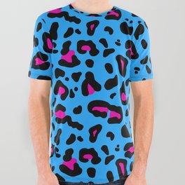 Blue & Pink Leopard Print All Over Graphic Tee