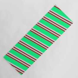 [ Thumbnail: Lavender, Red & Green Colored Striped Pattern Yoga Mat ]