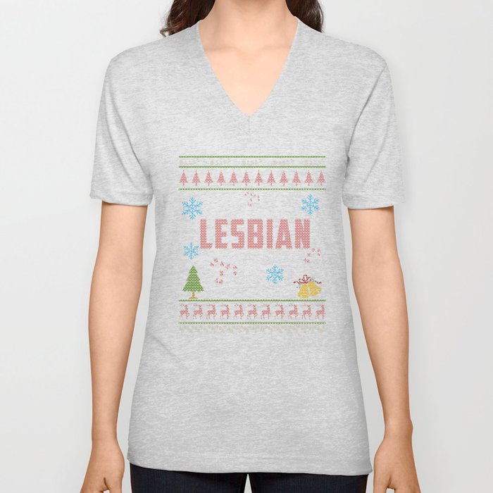 Lesbian Gay Pride Christmas Ugly Sweater Fun Shirt V Neck T Shirt