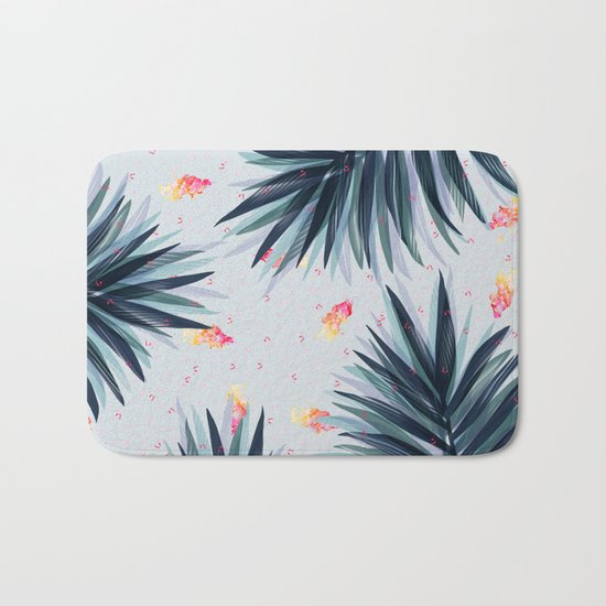 Unique Delicate Tropical Leaves Pattern Bath Mat