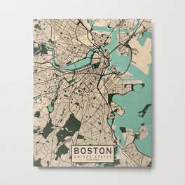 Boston City Map of the United States - Vintage Metal Print