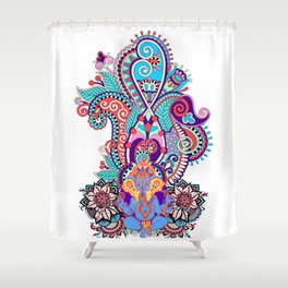 Ganesh Elephant Headed God Boho Paisley Motif Shower Curtain