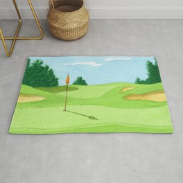 Golf Course Putting Green Watercolor Painting Area & Throw Rug