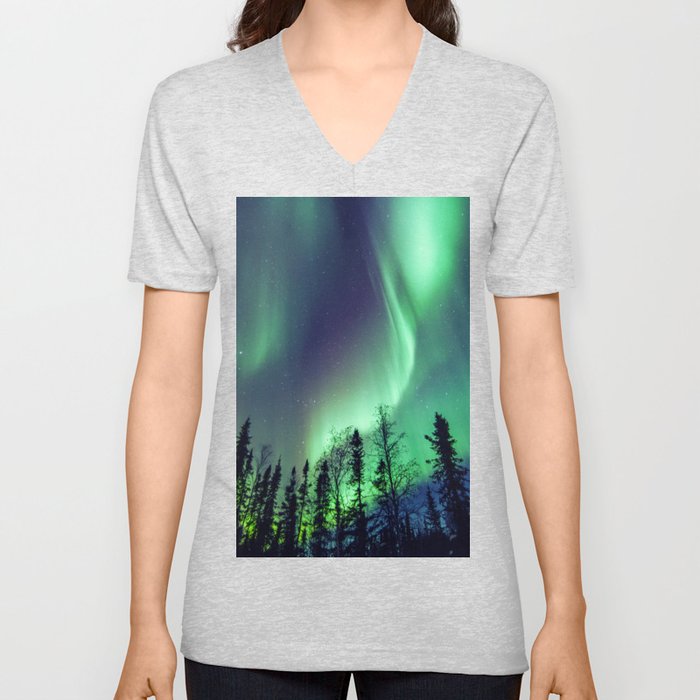 Northern Lights in Yellowknife V Neck T Shirt