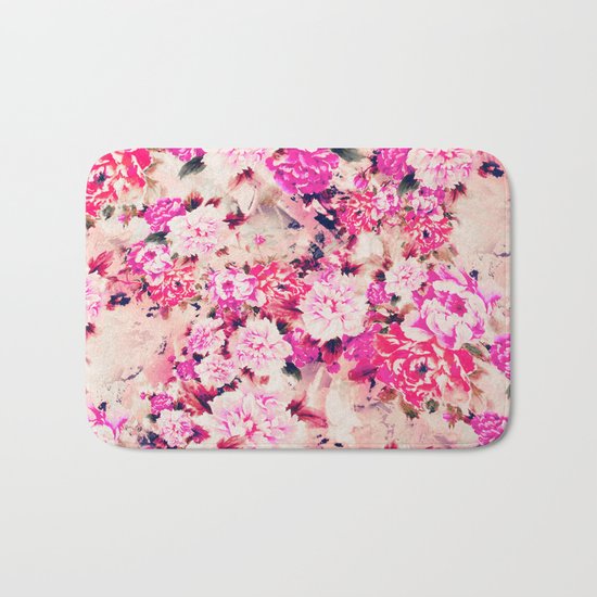 Elegant Pink Chic Floral Pattern Girly Peonies Bath Mat