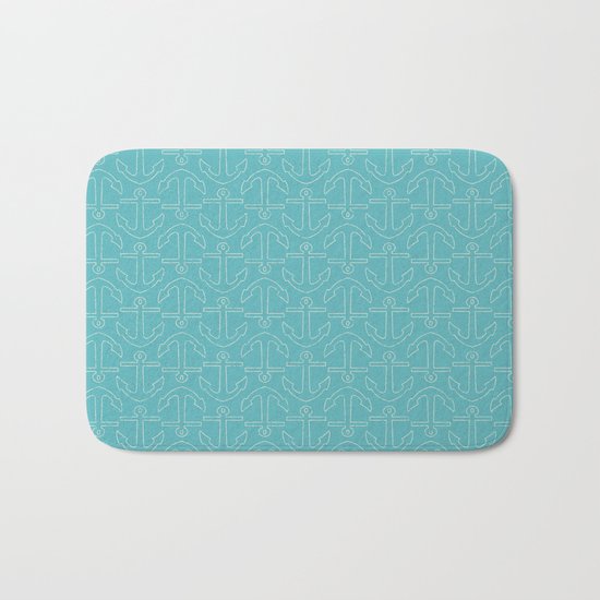 Beach Series Aqua - White Anchors on turquoise background on #Society6 Bath Mat
