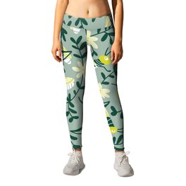 Insects and flowers green print Leggings