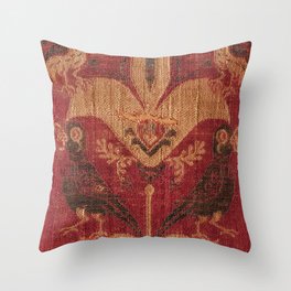 Antique Distressed Red Silk with Palmettes and Birds Throw Pillow