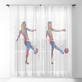 Soccer player kicking in watercolor Sheer Curtain
