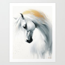 White horse on a white background.  Art Print
