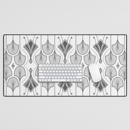 Lily Lake - Retro Floral Pattern Black White Desk Mat