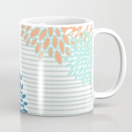 Festive, Floral Prints and Stripes, Orange, Teal, Navy Blue and Gray Coffee Mug