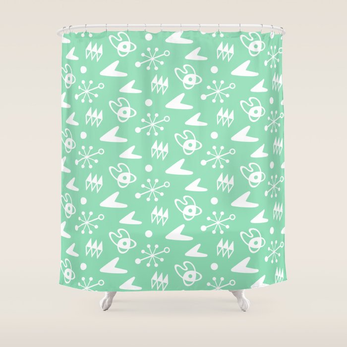 Mid Century Modern Atomic Boomerang Pattern Mint Green Shower