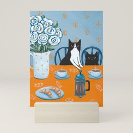 Cats and a French Press Mini Art Print