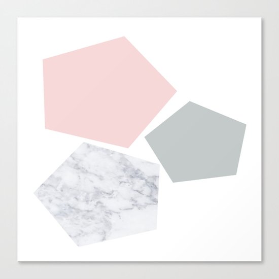 Blush, gray & marble geo Canvas Print