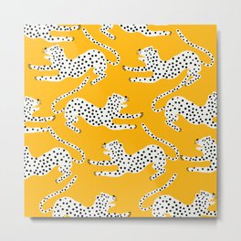 Jungle Leopard 7A Metal Print | Yellow, Amber, Forest, Nature, Leopard, Roar, Stripes, Handdrawn, Graphicdesign, Wildlife 