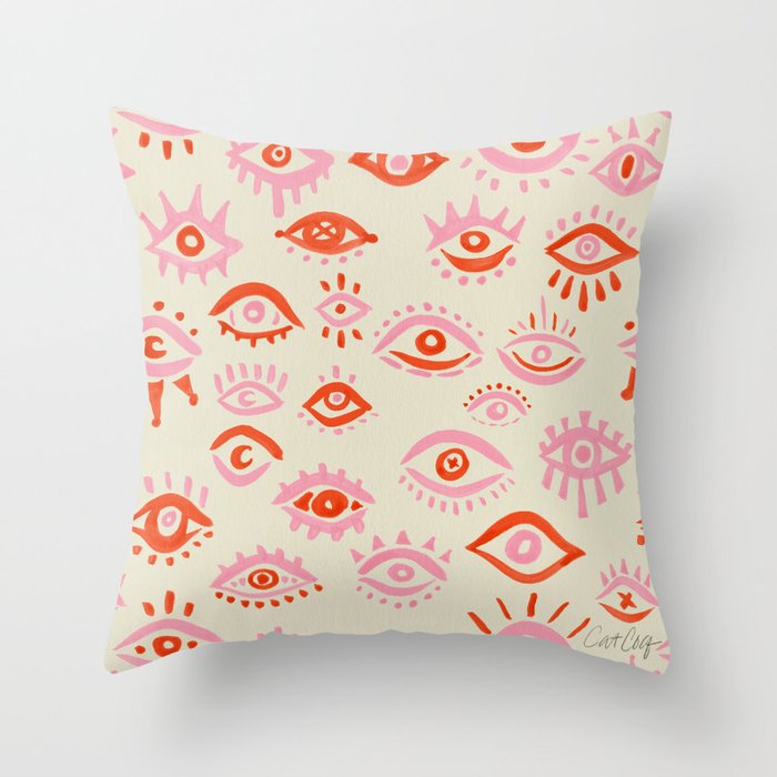 Mystic Eyes – Pink & Red Throw Pillow