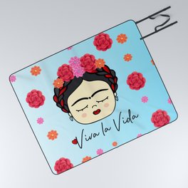 Viva la Frida, artist, flowered Picnic Blanket