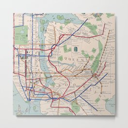Map of the New York city subway system, Union Dime Savings Bank 1954 Metal Print