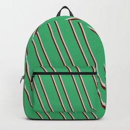 [ Thumbnail: Sea Green, Light Gray, and Maroon Colored Lined Pattern Backpack ]