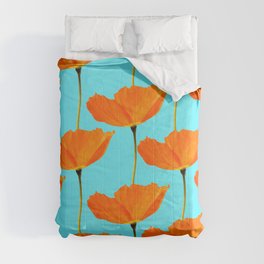Poppies On A Turquoise Background #decor #society6 #buyart Comforter