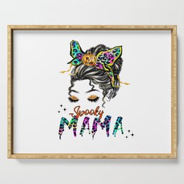 Spooky mama colorful messy bun glitter Serving Tray