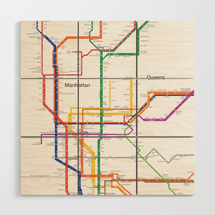 New York Subway Map Art New York City subway map Wood Wall Art by igorsin | Society6