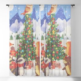 Festive Christmas Mountain Woodland Animal Family Sheer Curtain