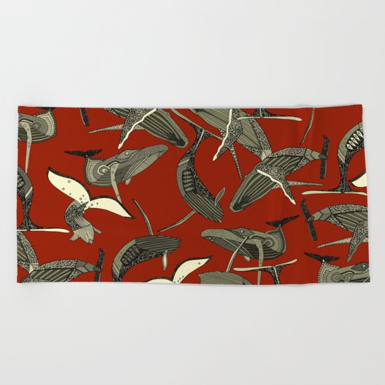 just whales red Beach Towel