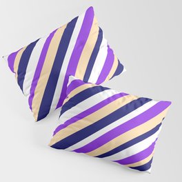 [ Thumbnail: Purple, Tan, Midnight Blue & White Colored Stripes Pattern Pillow Sham ]