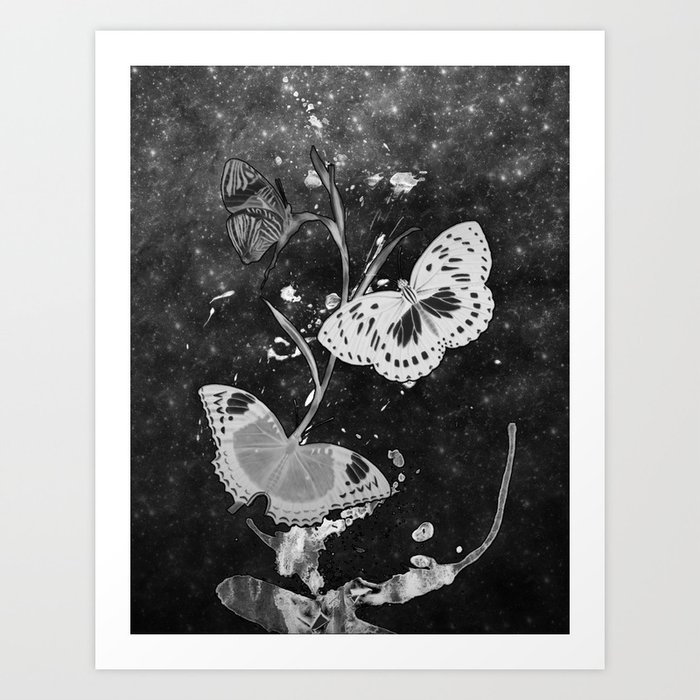 Chrome Black & White Butterflies Art Print