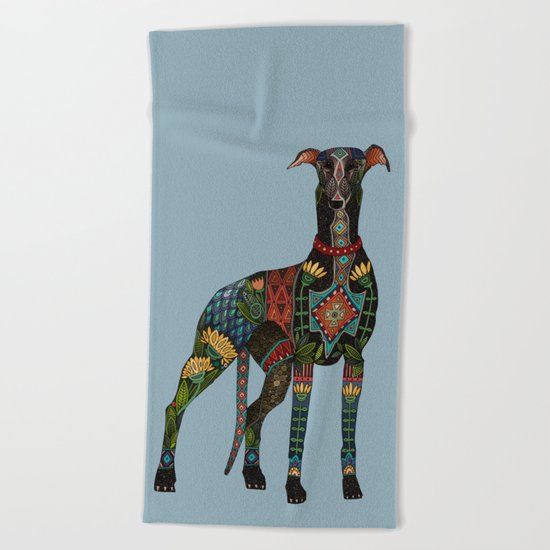 greyhound azure blue Beach Towel