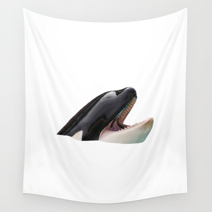 Orca Head Poking Out Of Water Wall Tapestry
