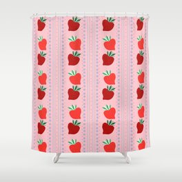 Strawberries on Pink Stripes Shower Curtain