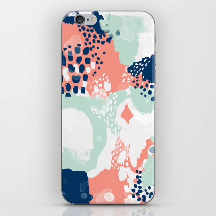 Bristol - acrylic painting abstract navy mint coral modern color palette iPhone Skin