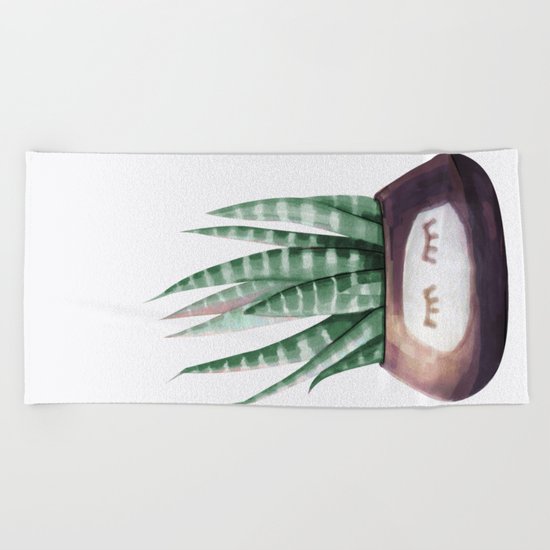 Sleepy Succulent Mint Green + Plum Beach Towel