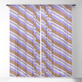 [ Thumbnail: Light Gray, Medium Slate Blue & Brown Colored Pattern of Stripes Sheer Curtain ]